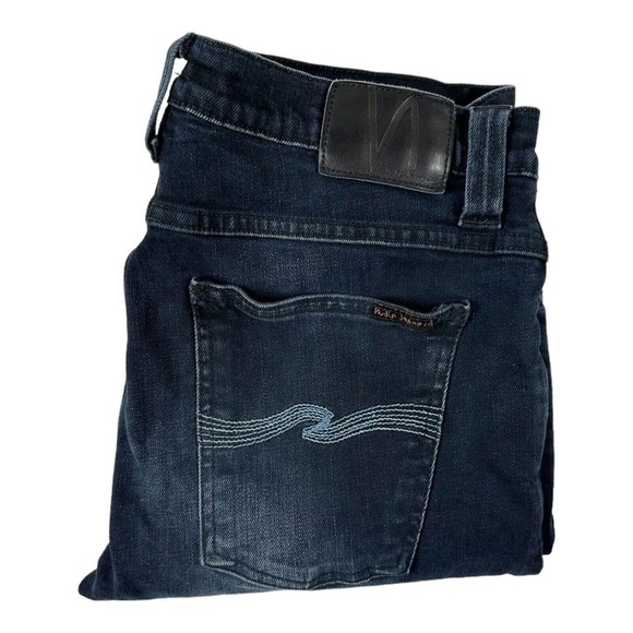 Nudie Tube Tom Black Carbon Mens Jeans Size 33X27 Excellent - Picture 1 of 6